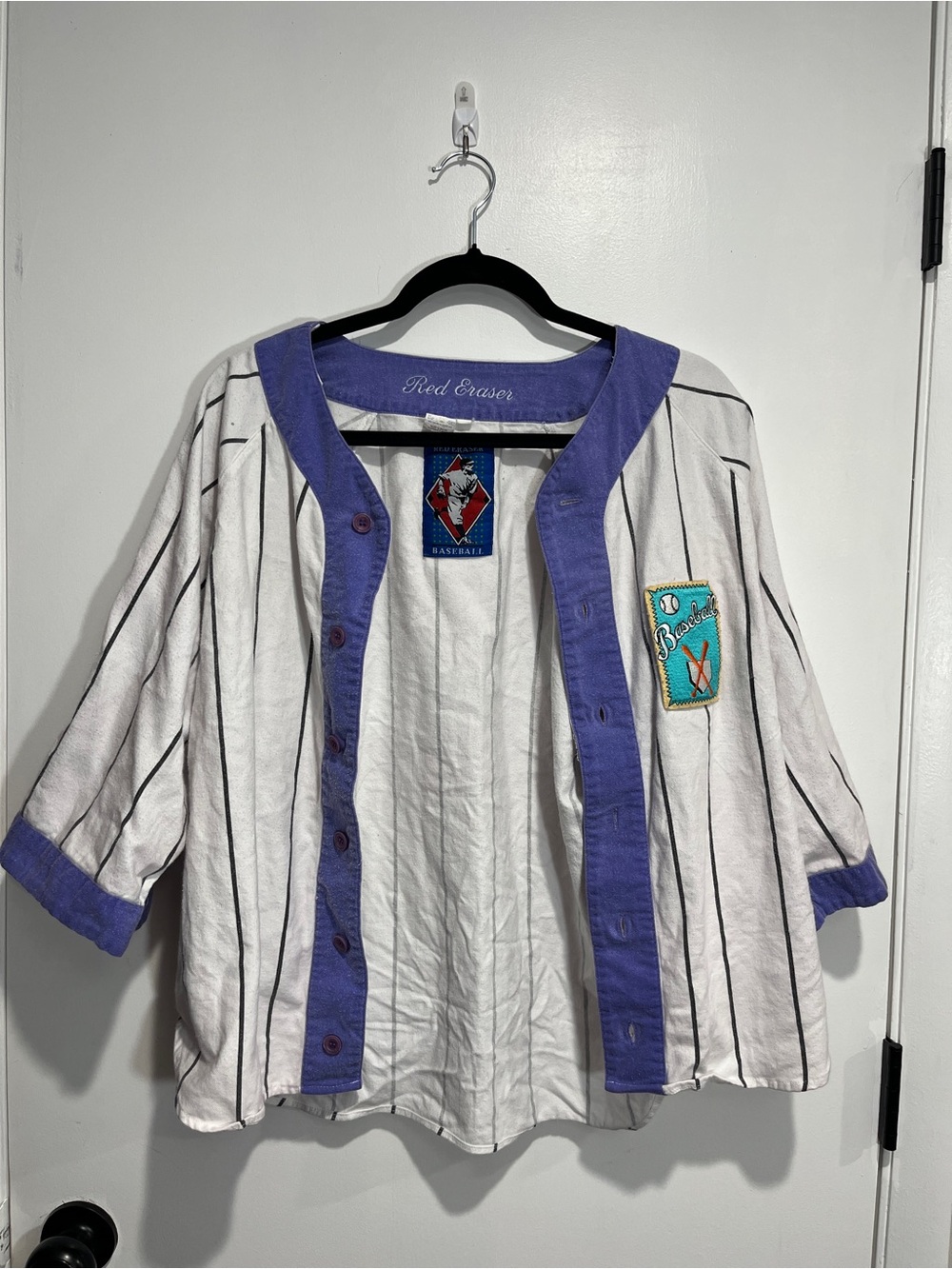Vintage 90s Red Eraser Baseball Jersey Pinstripe Cardigan M